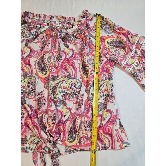 NY Collection Paisley Print Off-Shoulder Top Bell Sleeves Crochet Size 2X New - Picture 12 of 14